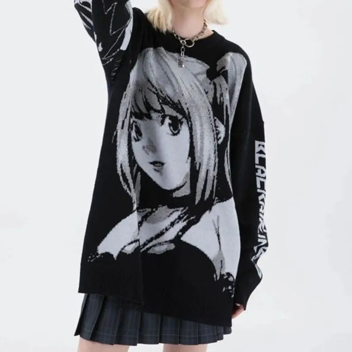 Manga Muse Knit Sweater ā Monochrome Anime-Inspired Oversized Pullover
