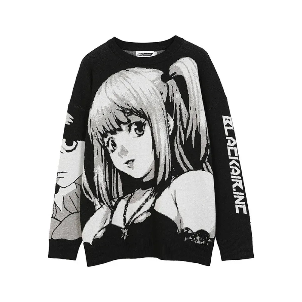 Manga Muse Knit Sweater ā Monochrome Anime-Inspired Oversized Pullover