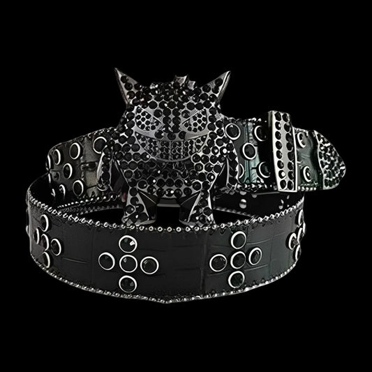 Black Rhinestone Belt with Crystal Embellished Monster Buckle