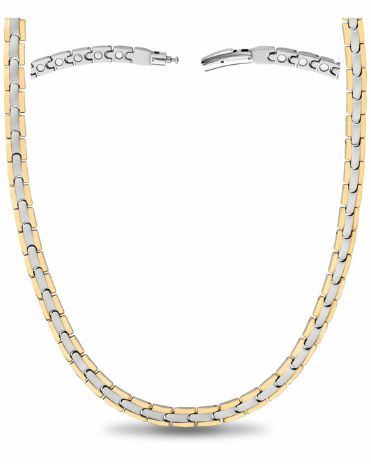 Powerful Silver & Gold Titanium Magnetic Therapy Necklace